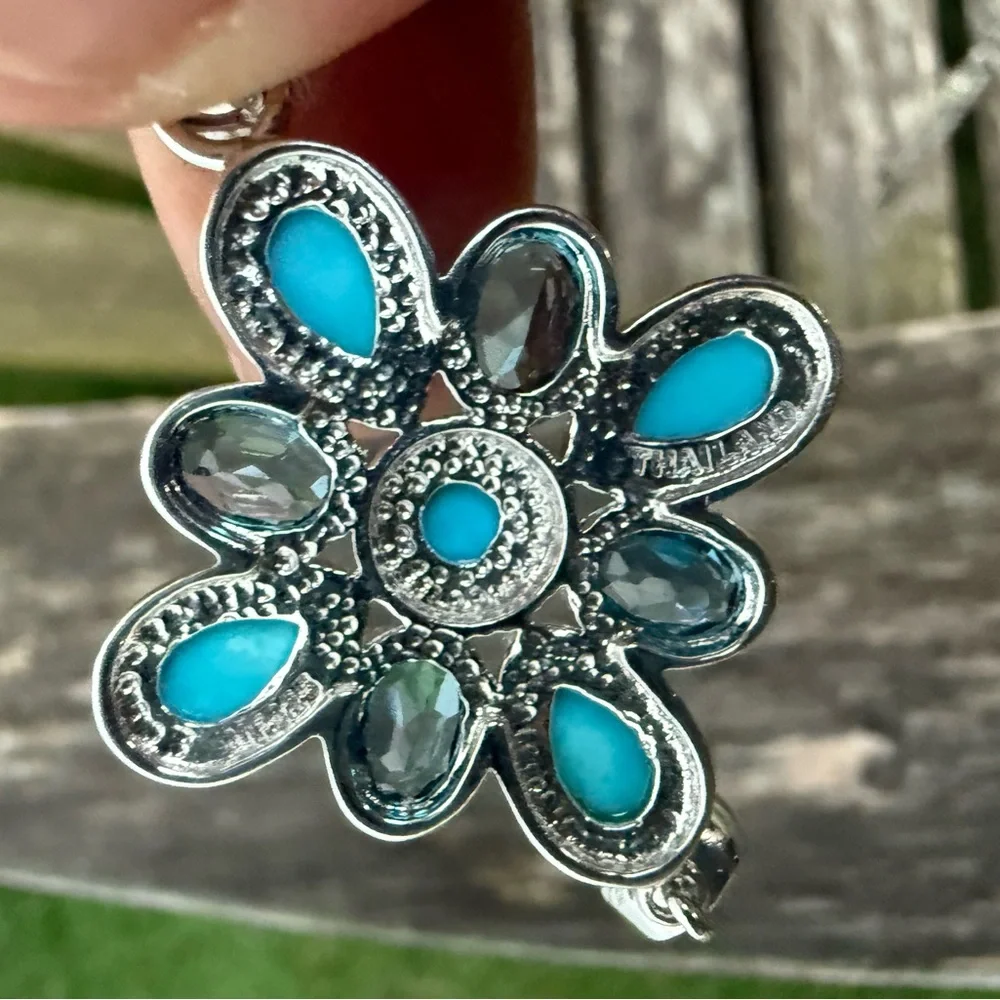 SOUTHWESTERN NAVAJO STERLING TURQUOISE MUTLI-GEMSTONES PENDANT‎ NECKLACE BOHO